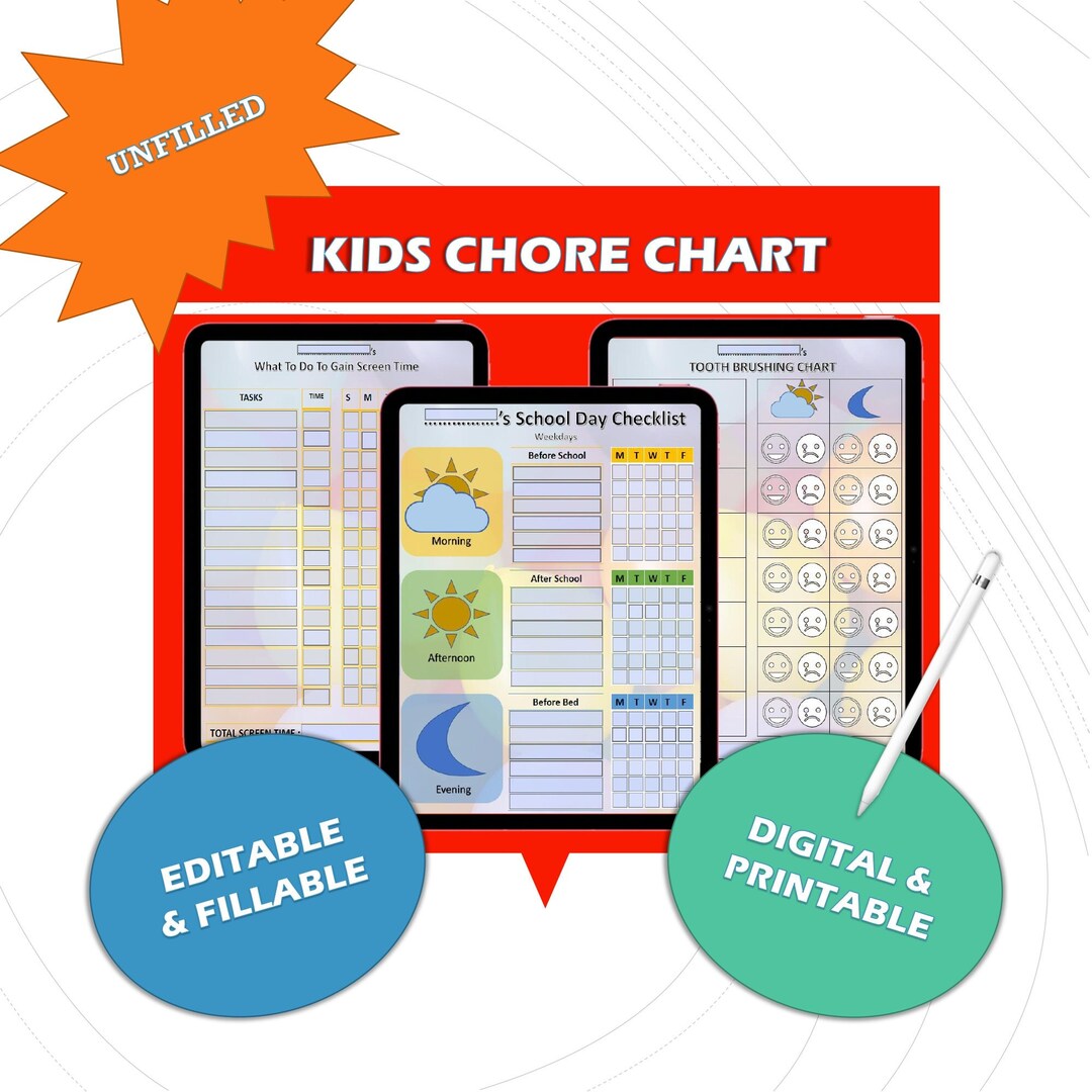 Editable Chore Chart for Kids L Kids' Chore Planner I Chore Planner L ...