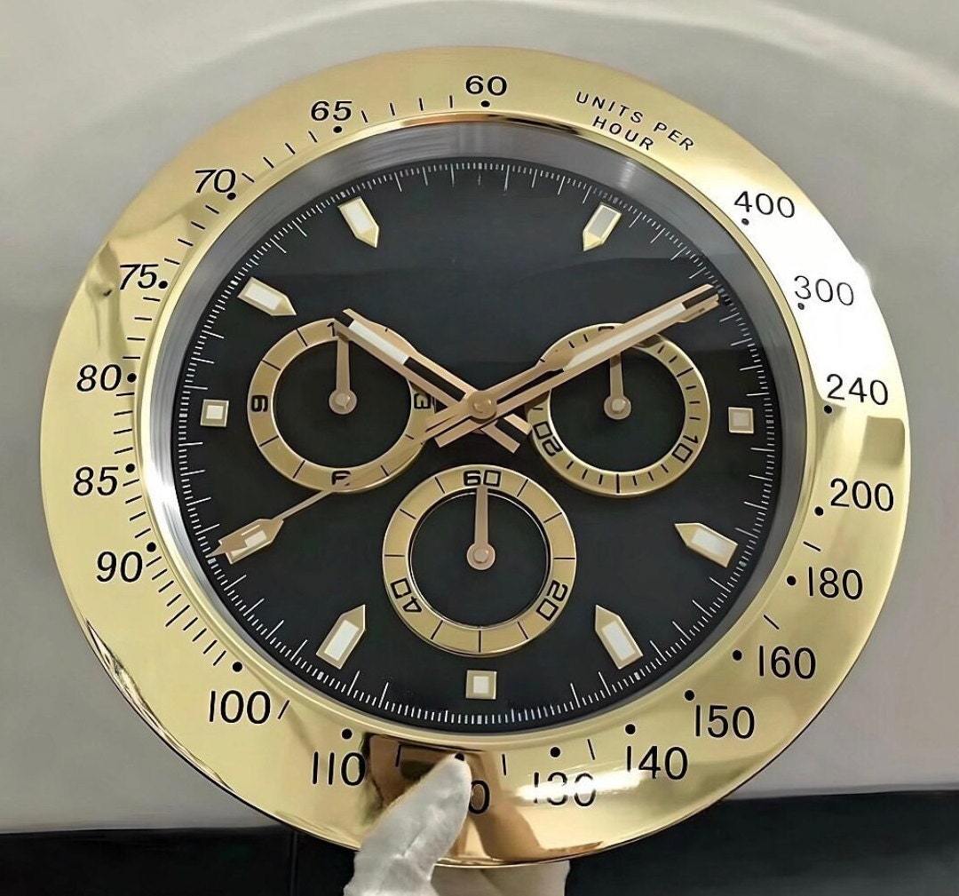 With Logo/text Luxury Homage Wall Clock Black Face With Gold Bezel