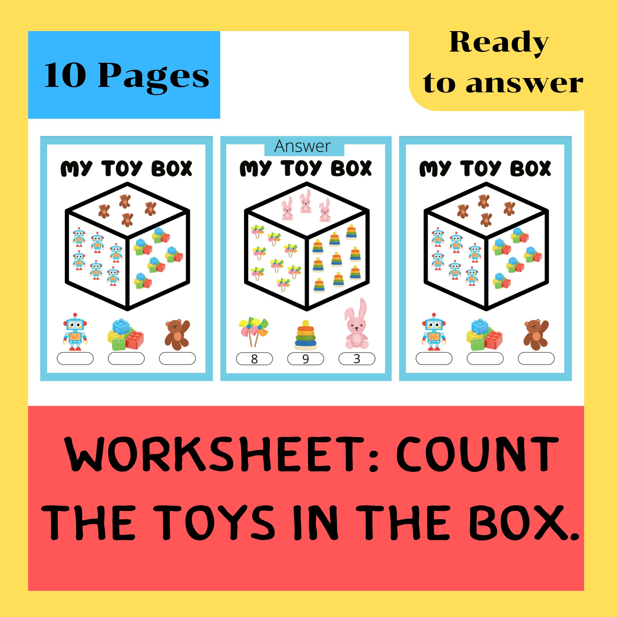 Worksheet: Count the Toys in the Box for Kids