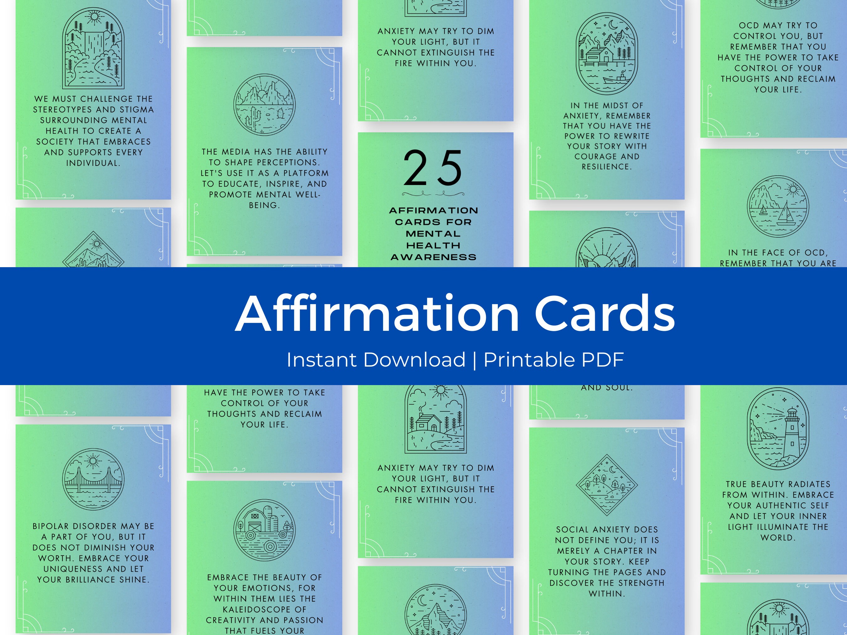 Affirmation Cards for Mental Health Awareness Mindful Cards Self Love ...