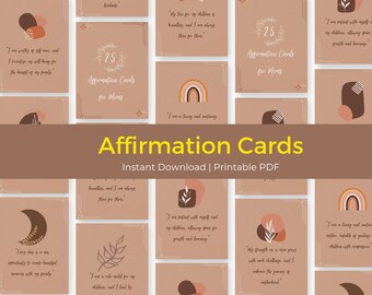 Tarjetas de afirmaciones positivas diarias para mamás / Descarga digital 5x7 / Estilo bohemio minimalista / Regalo de amor propio / Descarga instantánea