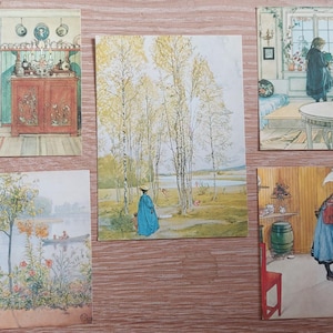 conjunto de 5 cartões postais não utilizados com impressões de Carl Larsson (famoso pintor sueco). Impresso por Pictura Graphica, em Lund/Suécia na década de 1970.