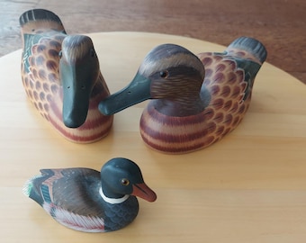 Set of 3 wooden ducks, decoy-ducks