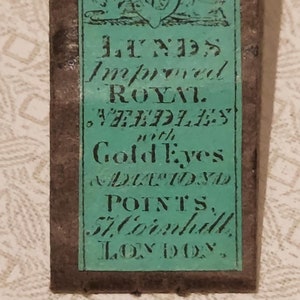 Royal Lund Nadeln Vintage, goldene Augen, Diamantpunkte, Nr 8. Nadelfabrik Lund London, 20 Nadeln in Packung. Bild 1