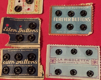 Lotes de sujetadores a presión de latón, varias marcas europeas, vintage, 5 tarjetas