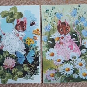 Lot de 2 cartes postales de Peggy Burton : il m'aime, il m'aime pas et bonne chance ! The Medici Society Ltd, Londres