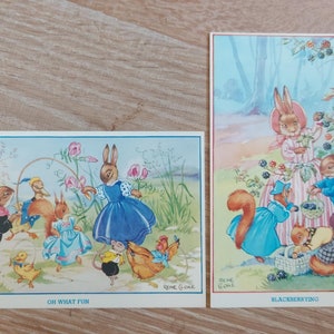 Lot de 2 cartes postales de Rene Cloke : Blackberrying et « Oh what fun »
