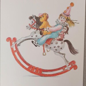 Unbenutzte Postkarte 'The Rocking Horse' von Linda Lee, gedruckt bei The Medici Society