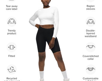 Recycled long-sleeve crop top, Gym Wear, White