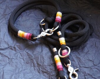 Set aus Hundeleine BENNO & Hundehalsband DANA Rainbow aus Tau, maßgefertigt, handgemacht