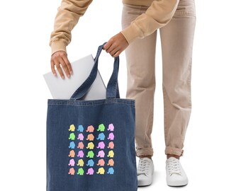 Elephants print Organic denim tote bag