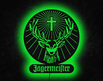 Jagermeister Led Sign, Alcohol Wall Decor, Jagermeister Wall Art, Bar Wall Decor, Pub Neon Sign, Liqueur Wall Decor, Father's Day, Lighted