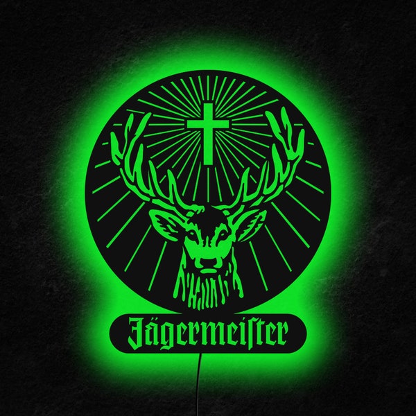 Jagermeister Led Sign, Alcohol Wall Decor, Jagermeister Wall Art, Bar Wall Decor, Pub Neon Sign, Likeur Wall Decor, Vaderdag, Verlicht