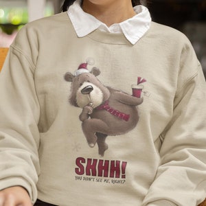 Cozy Bear Christmas Sweatshirt: Coffee Lover&#39;s Winter Apparel