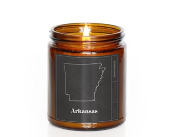 Arkansas Candle, 50 States American Candle, Personalized Candle, Arkansas State Gift, Proud American Gift, Single Wick Candle, Strong Scent