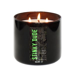 Stinky Dude Candle | Teakwood Lavender Sandalwood Scented | Fresh Masculine Cologne Scent Candle | Man Candles | 3-Wick Men&#39;s Soy Candle