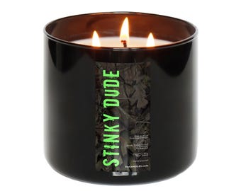 Vela Stinky Dude | Teakwood Lavanda Sândalo Perfumado | Vela de Colônia Masculina Fresca | Velas Masculinas | Vela de Soja Masculina de 3 Pavios
