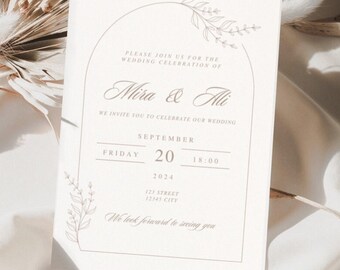 Plantilla de invitación de boda elegante y sencilla, Elegante Beige Hochzeitseinladung