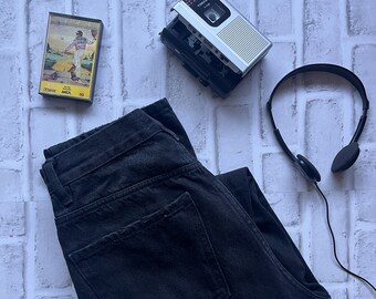 Vintage Wash Black High-Waist Dad Jeans