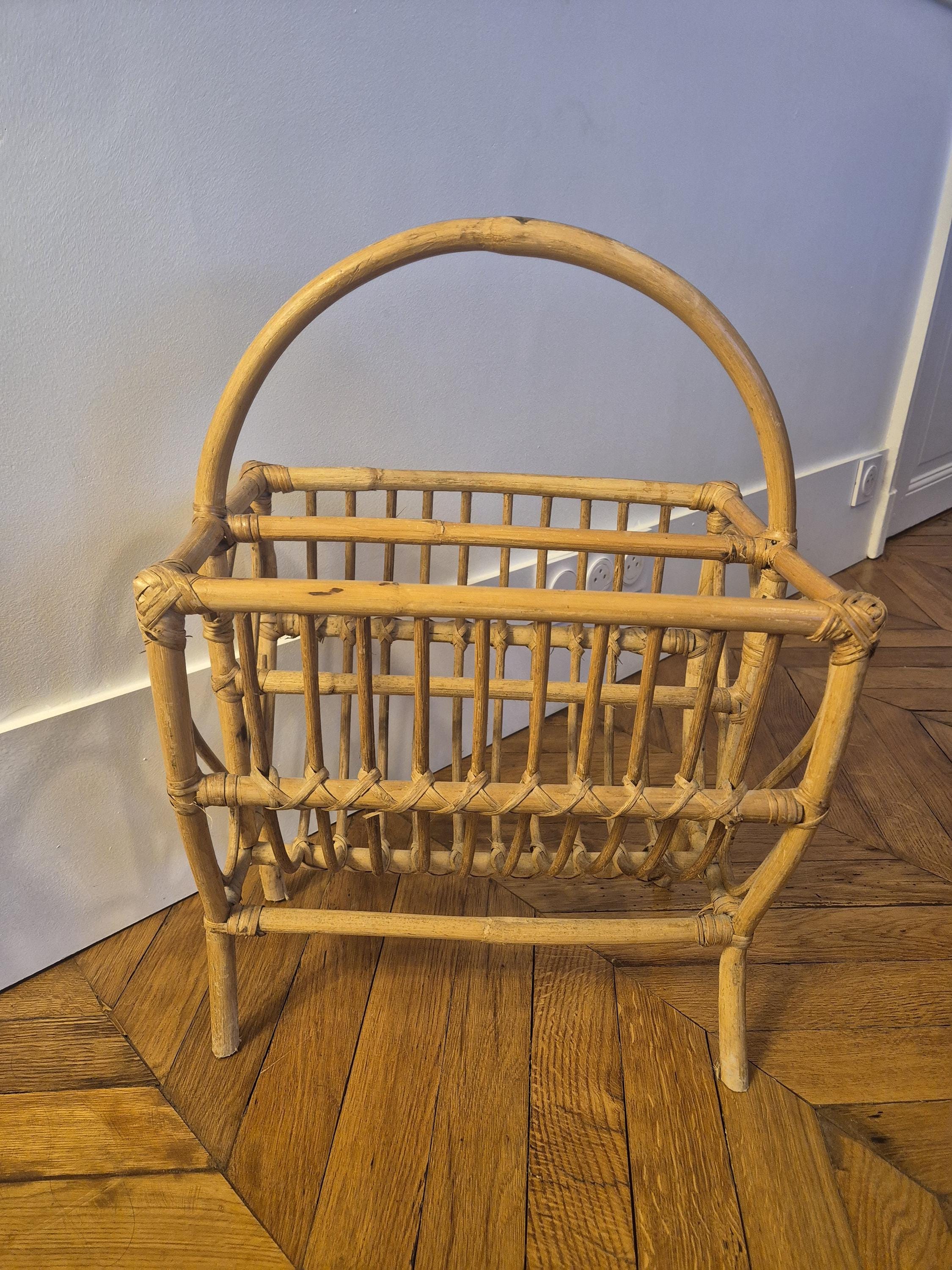 Petit Panier En Osier Rotin Tressé Vintage 1950/1960 - France
