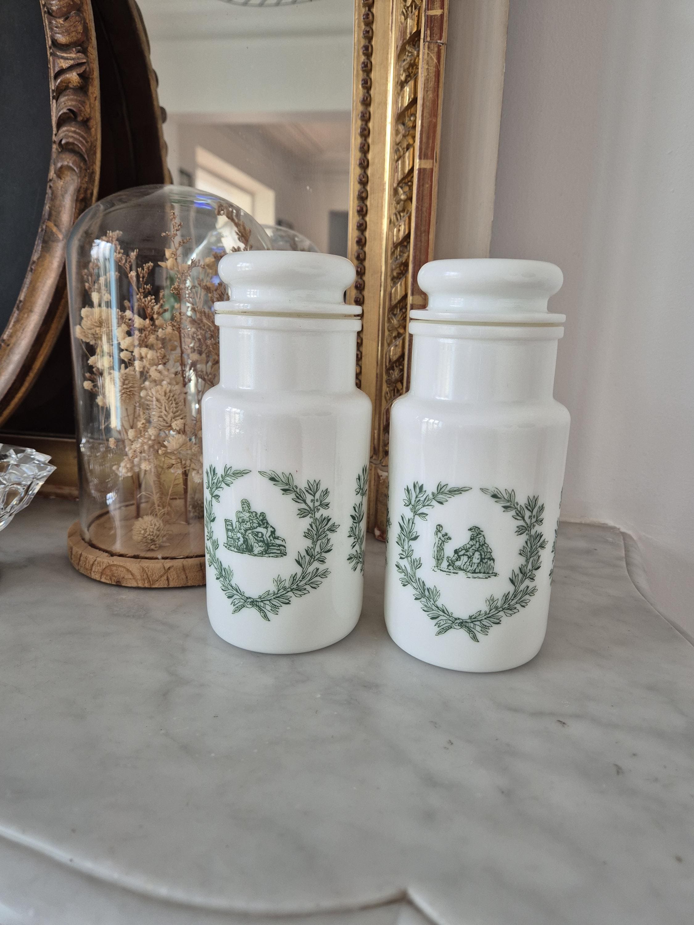 Ancien Pot de coton Salle de Bain en Verre Opaline blanc Vintage Année 1970 décor femme art déco - Décoration