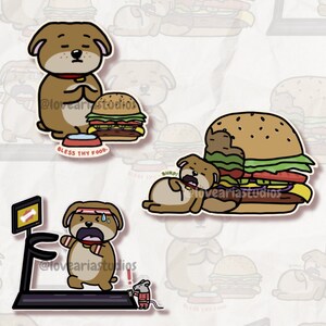 Doggie Does Human Things - Stickers | Doggie Prays, Eats, & Exercises | Dog Lovers | Fun Water Bottle, Journal, Laptop, Phone Case Stickers