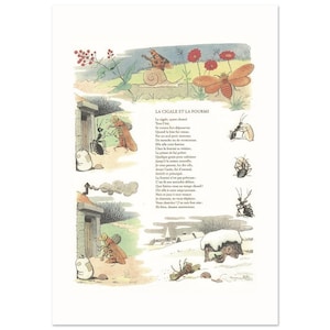 llustration La Cigale et la Fourmi Benjamin Rabier Fables de la Fontaine Ancienne Déco vintage