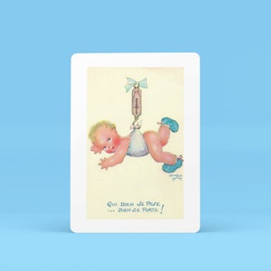 Artiste Béatrice Mallet, Qui bien se pèse..bien se porte Illustration ancienne, carte postale vintage. Décor enfant