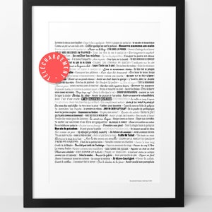 Zeigt 150 französische Ausdrücke zum sofortigen Herunterladen an. dekoratives Poster