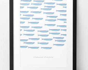 Poster The embarrassment of anchovies. To be printed. Anchovies, fish online. Fish Poster