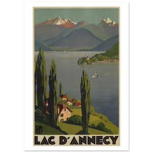 Destination Lake Annecy poster, vintage tourist poster, Travel poster in France