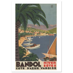 Bandol Cote d&#39;Azur Varoise poster, vintage tourist poster, Travel poster in France