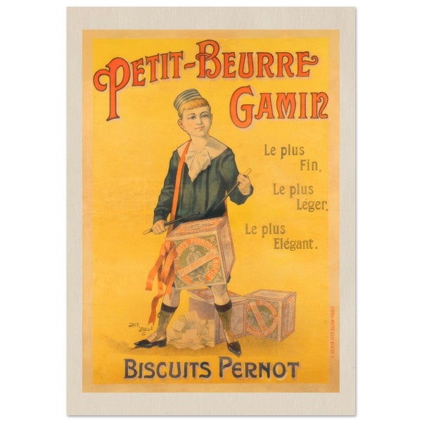 llustration Petit beurre Gamin Biscuits Pernot Publicité Ancienne Déco vintage