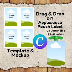 DIY APPLESAUCE Pouch Label Template and Mockup; Canva Editable, Label Wrapper, Customizable, DIY Label Template, Drag & Drop, Applesauce