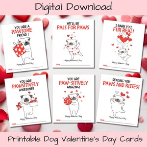 Adorable Dog Valentine&#39;s Cards for Kids!, Printable Dog Valentine Cards, Instantly download, Valentine&#39;s Day Gift