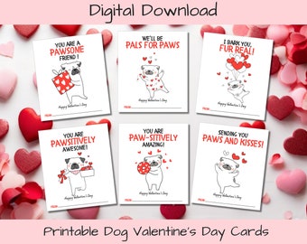 Adorable Dog Valentine's Cards for Kids!, Printable Dog Valentine Cards, Instantly download, Valentine's Day Gift