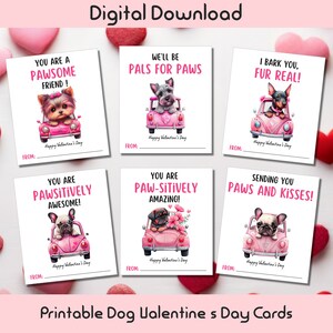 Watercolor Valentine&#39;s Day Cards with Paws, Kids&#39; Dog-themed Valentine Cards, Gift Tags for Valentine&#39;s Day, Instant Download