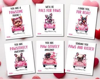 Watercolor Valentine's Day Cards with Paws, Kids' Dog-themed Valentine Cards, Gift Tags for Valentine's Day, Instant Download