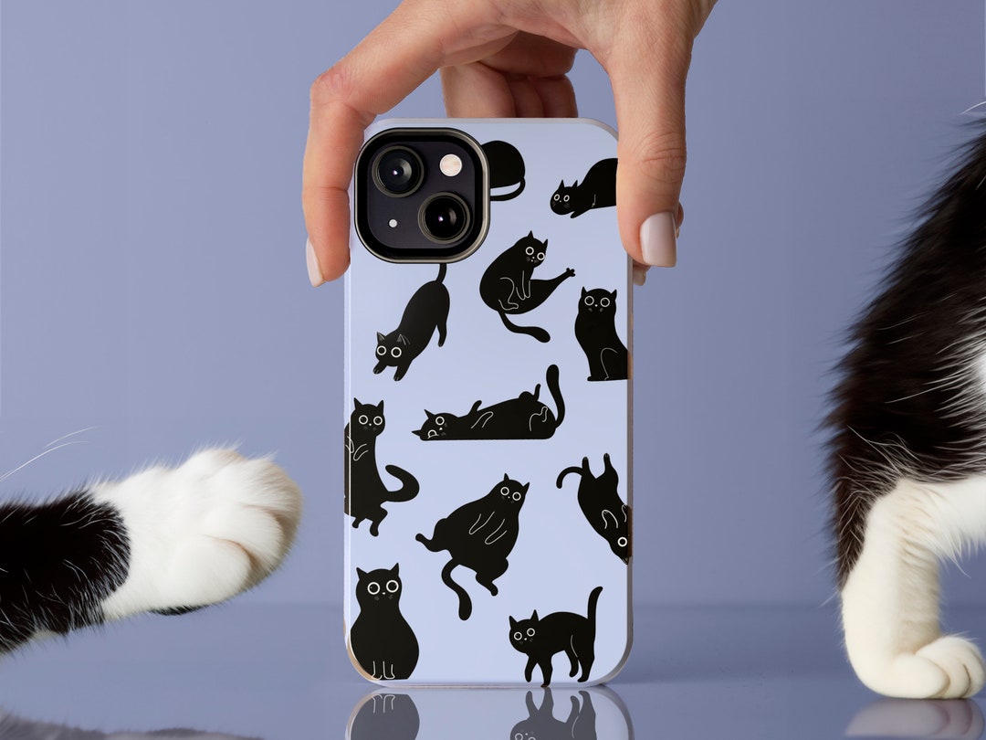 Cute Cat Phone Case Funny Cats Cartoon Phone Case Purple Black Cat Case