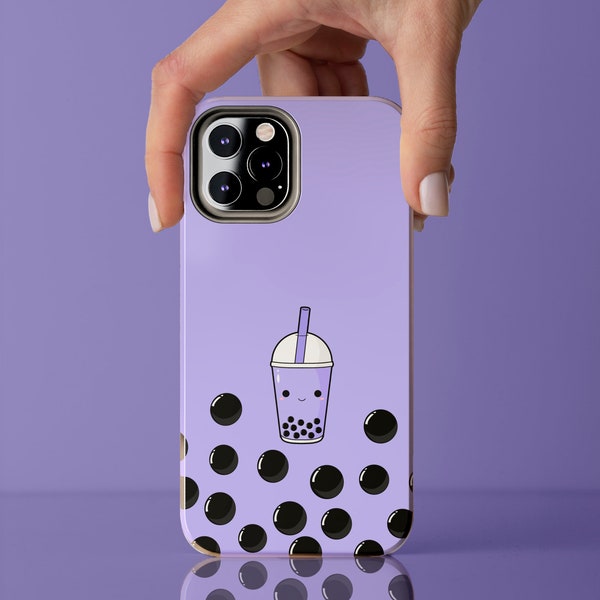 Étui iPhone Bubble Tea Purple Étui de téléphone Esthétique Étui de téléphone mignon Kawaii iPhone 12 13 14 15 Pro ProMax Joli étui de téléphone Amateur de thé Boba thé