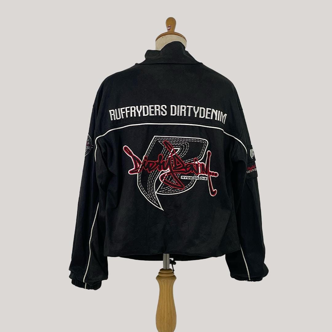 Vintage 90s Ruff Ryders Dirty Denim Embroidered Big Logo Hip Vintage 90s Ruff Ryders Dirty Denim Embroidered Big Logo Hip