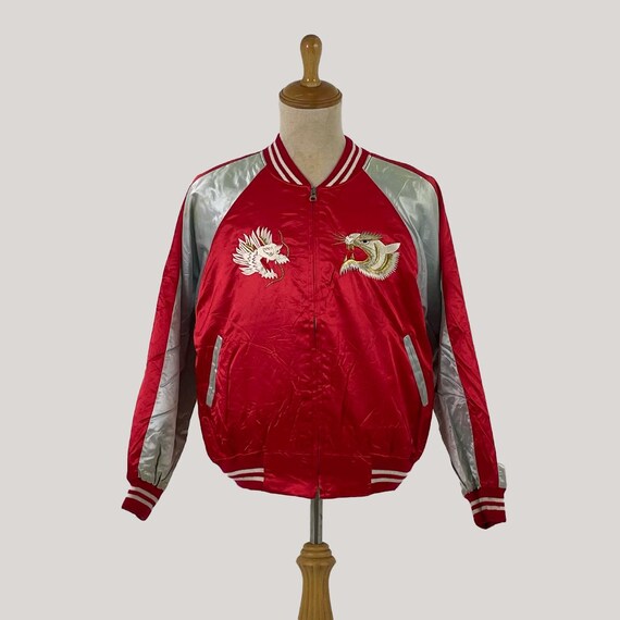 Vintage Sukajan Yokosuka Prince Shokai Japan Tiger Dragon Embroider Red Flight Bomber Souvenir Medium Size Jacket Etsy Canada