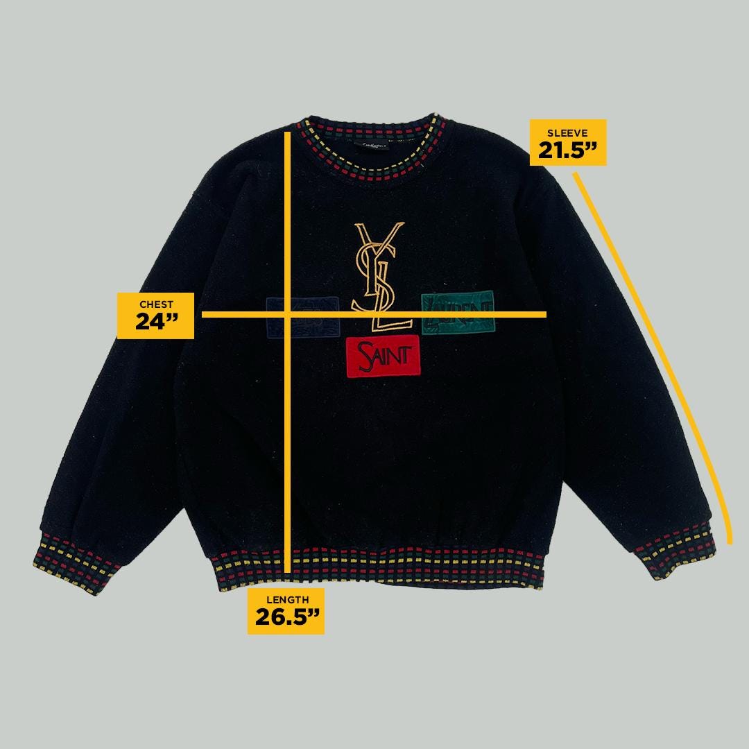 Vintage 90s YSL Yves Saint Laurent Pullover Sweater Spell Out Big Logo Embroidered Color Block Jumper Medium Size Luxury Fashion Etsy