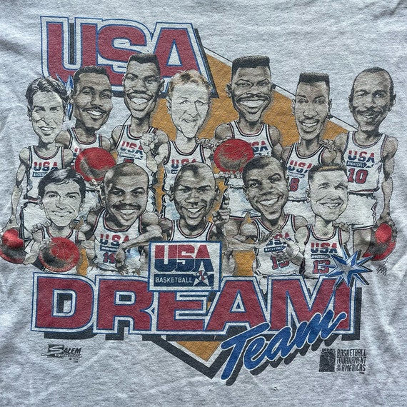 Vintage 90s USA Dream Team Basketball Salem Sportswear Caricature Single  Stitched Medium Size T-shirt Michael Jordan Charles Barkley Tee -  UK