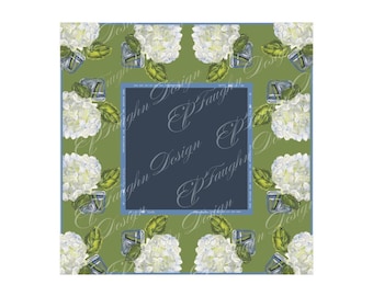 White and Green Hydrangea Mahjong Mat