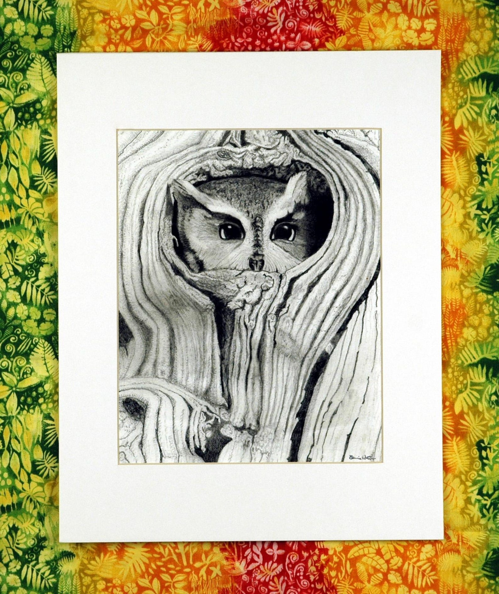 Screech Owl Observer - Pencil Drawing, 8