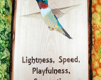 Hummingbird Wood Burning, Spirit Animal, Mixed Media