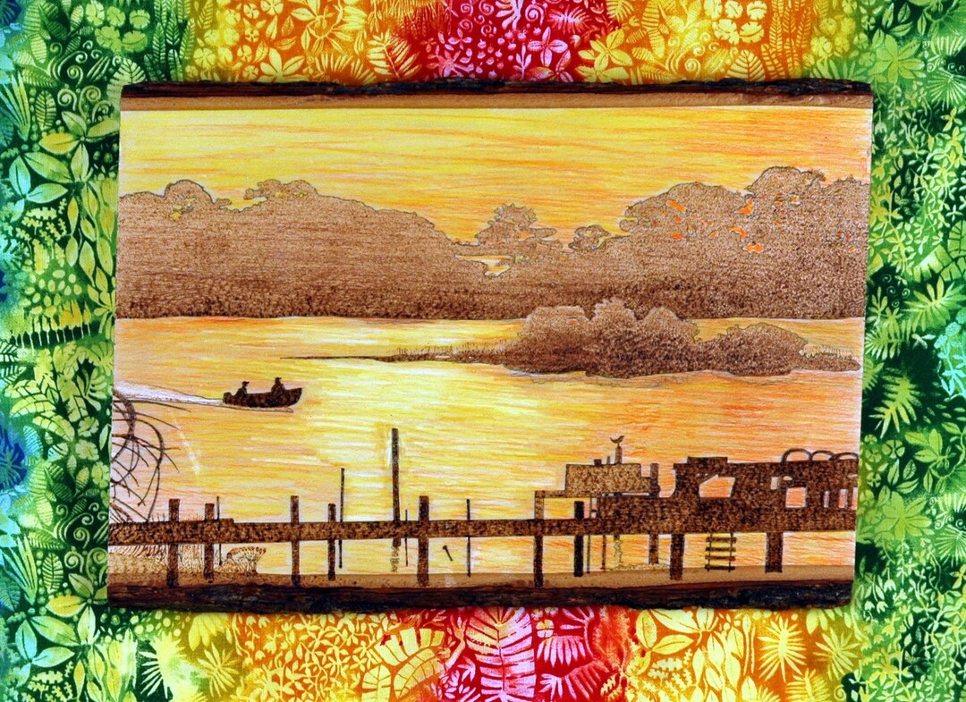 Fishing on a High Tide at Cedar Key at Sunset Wood Burning Etsy