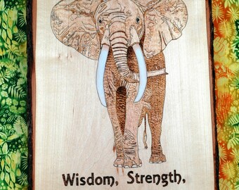 Elephant Wood Burning, Sprit Animal, Mixed Media