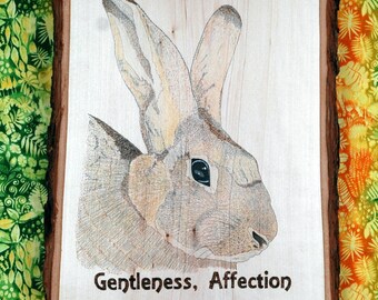 Cuddly Rabbit Wood Burning, Spirit Animal, Mixed Media